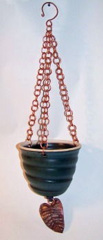 Hanging Planter With Handcrafted Copper Chain & Leaf